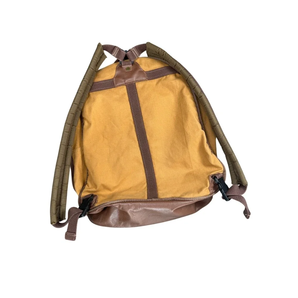 Orvis Backpack Unisex Medium Tan Good Canvas Leather Trim Outdoor Rugged Bag